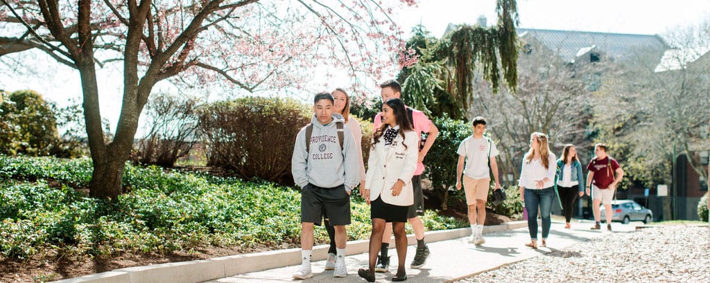 Students Walking on Campus Spring