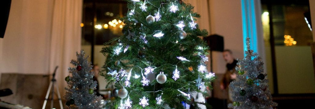 Providence College Office of the Registrar Christmas Tree on Table Banner